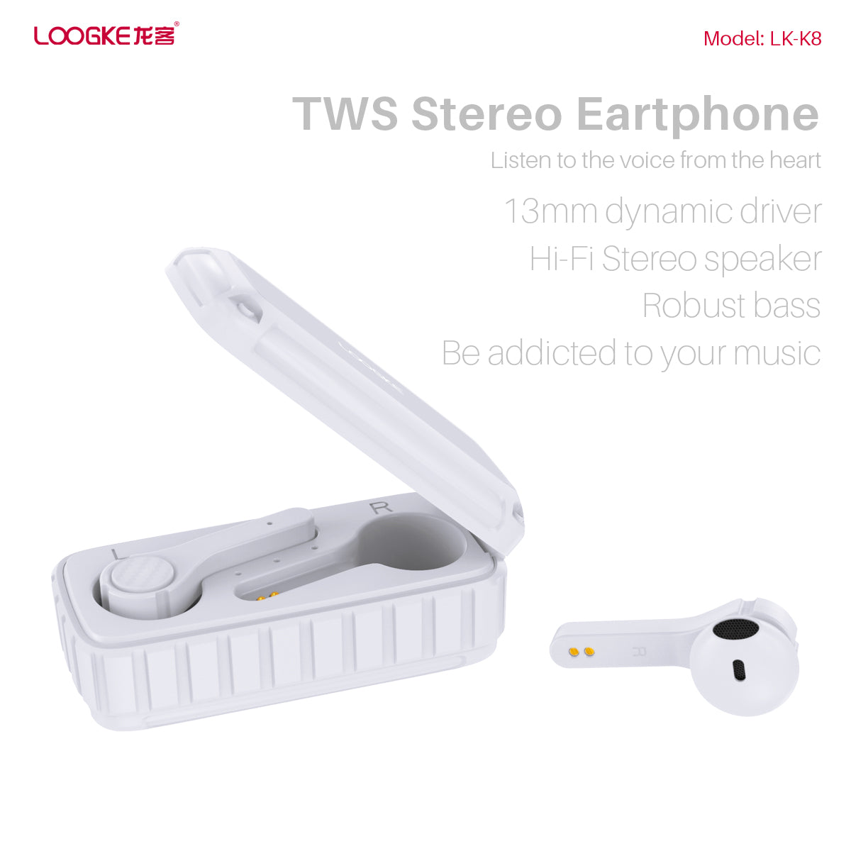LOOGKE K8 TWS Wireless Bluetooth Earphones Noise Reduction Waterproof Stereo Earbuds Sports Headset LOOGKE K8 TWS Wireless Bluetooth Earphones Noise Reduction Waterproof Stereo Earbuds Sports Headset